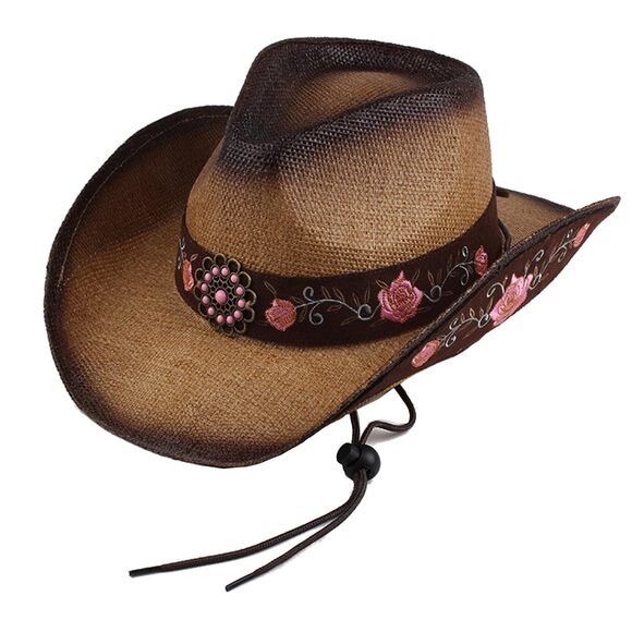 1171 Cowboy Hats For Women Brown Cowgirl Hats Classic Woven Embroidered Straw main image 7